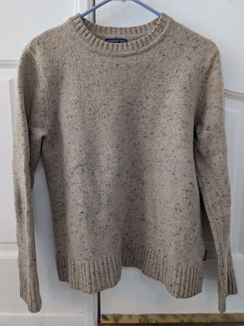 Patagonia Beige Blue Fleck Speckled Crewneck Knit Sweater Pullover